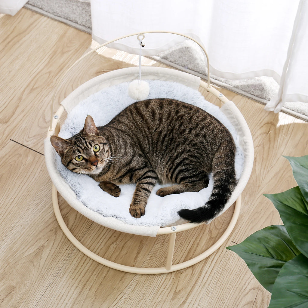 Cat Soft Plush Hammock Pet Bed Cat Cradle Hammock Detachable Cat Round Hanging Basket Sofa with Dangling Ball for Cats Small Bed