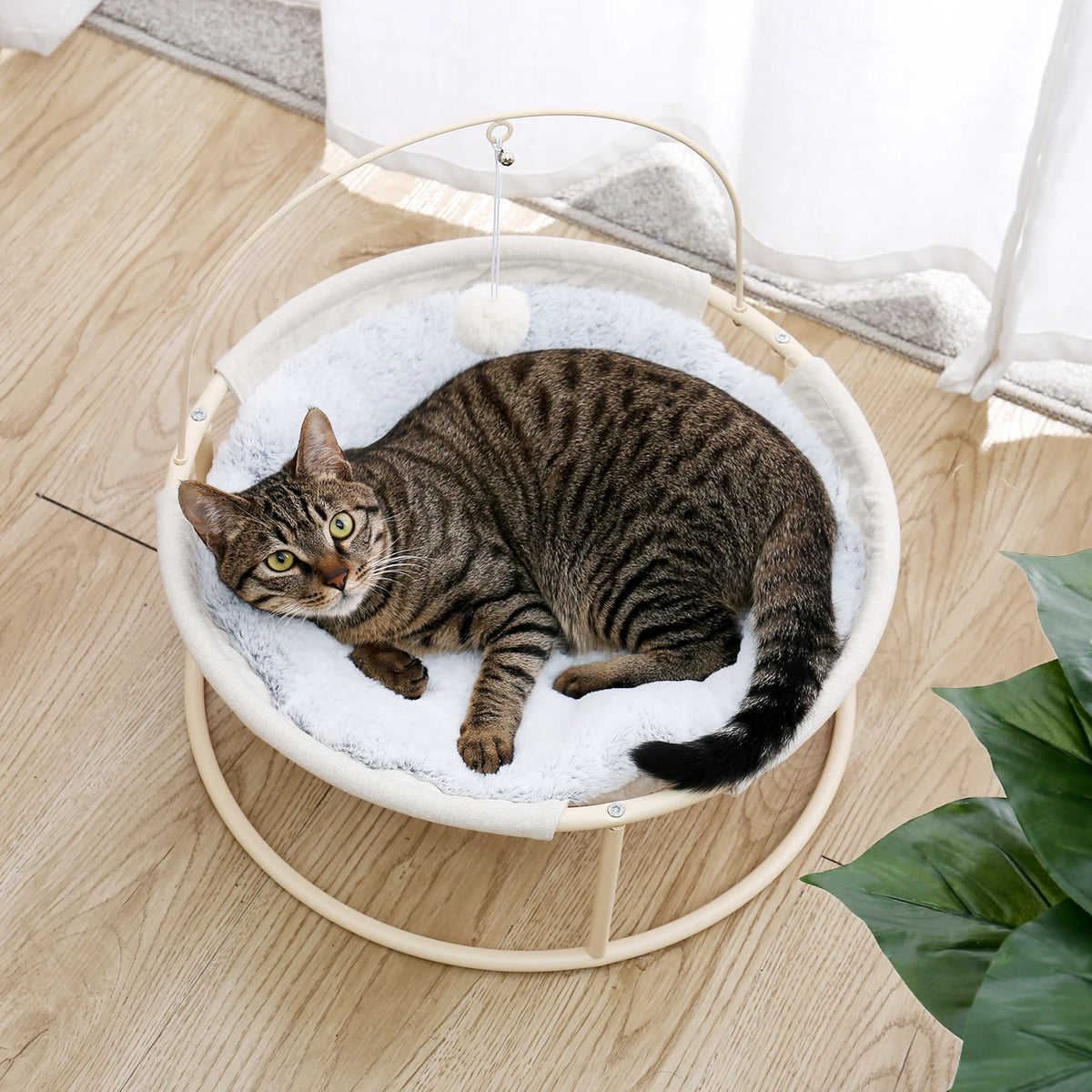 Cat Soft Plush Hammock Pet Bed Cat Cradle Hammock Detachable Cat Round Hanging Basket Sofa with Dangling Ball for Cats Small Bed