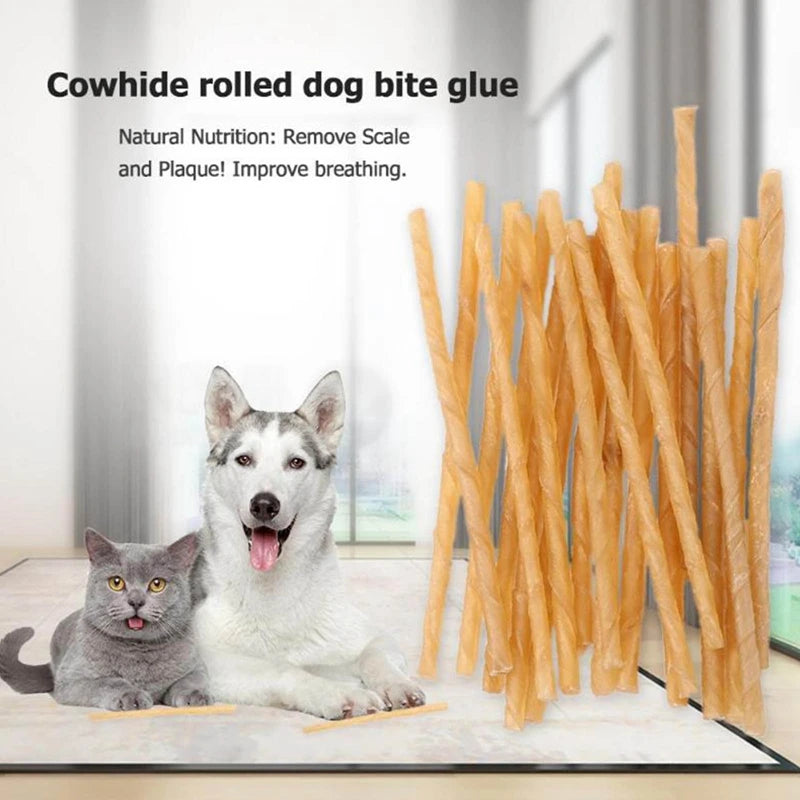 10pcs Teeth Clean Stick Cowhide Safety Pets Cleaning Teeth Toys Treats for Cat Dog Puppy Accessories Dog Molar Chew Sticks Puppy