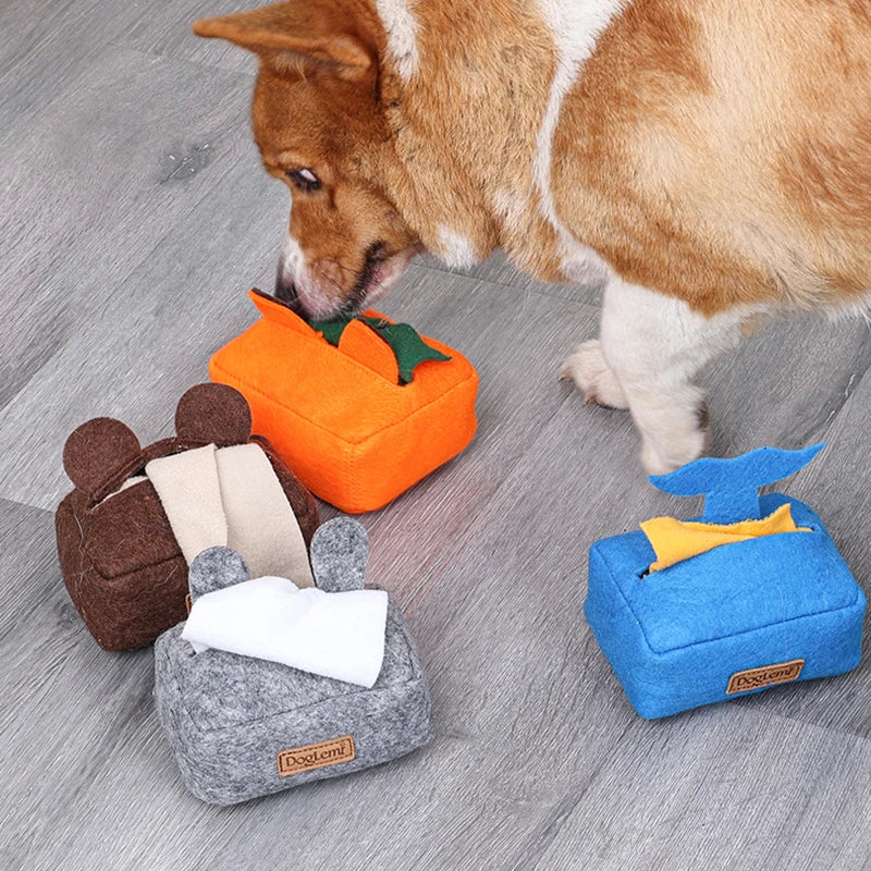 Plush Pet Dog Snuffle Toy Tissue Box Funny Pet Interactive Puzzle Feeder Food Training Iq Dog Chew Toys Cute Activity Treat Game