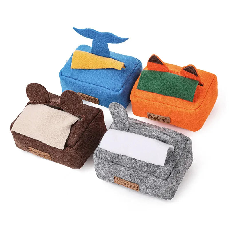 Plush Pet Dog Snuffle Toy Tissue Box Funny Pet Interactive Puzzle Feeder Food Training Iq Dog Chew Toys Cute Activity Treat Game