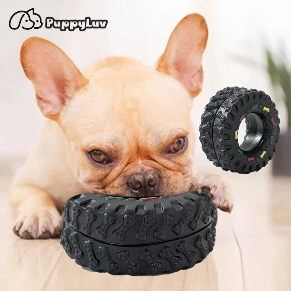 Mini Elasticity Tire Dog Cat Toy Squeak Sound Chew Treat Holder Funny Puppy Molar Training Toys Dog Interactive Pet Supplies