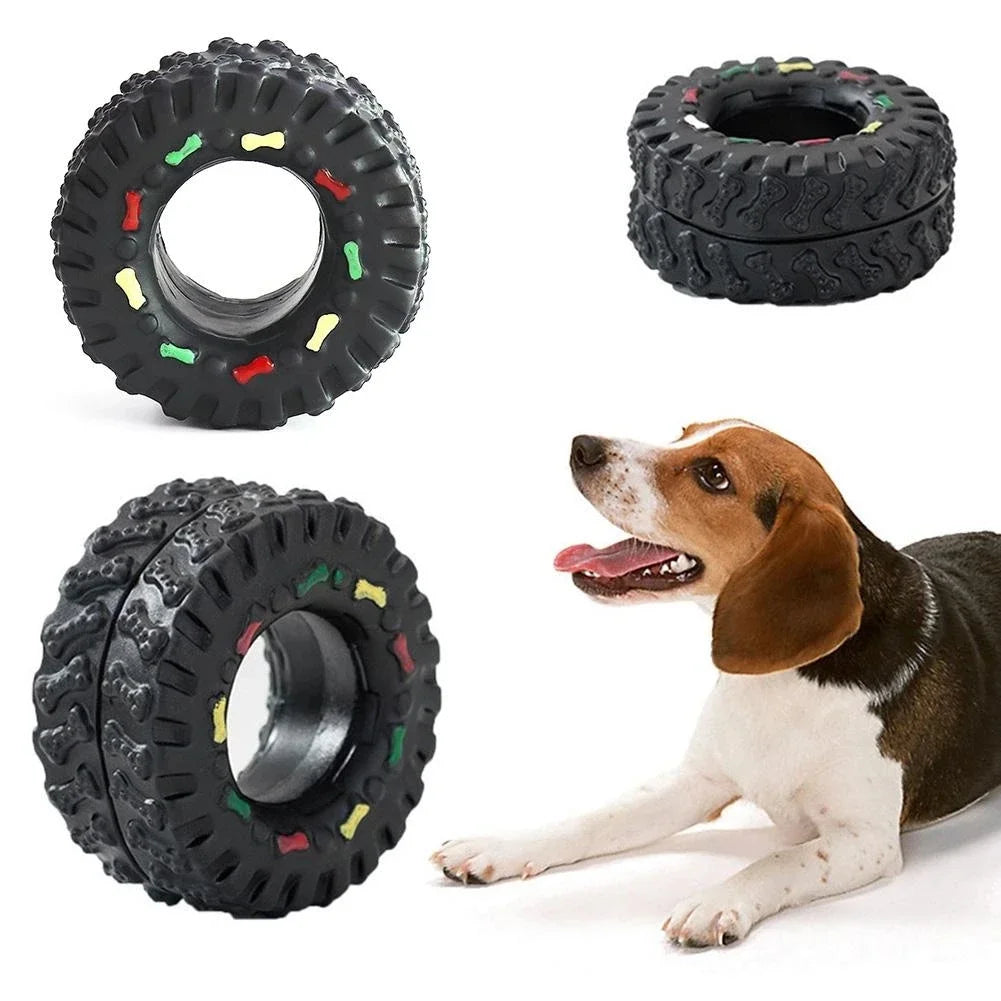 Mini Elasticity Tire Dog Cat Toy Squeak Sound Chew Treat Holder Funny Puppy Molar Training Toys Dog Interactive Pet Supplies