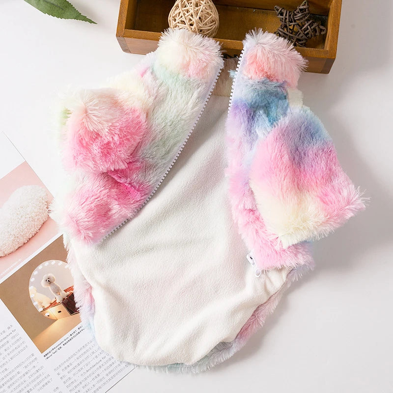 Pet Clothes Autumn Winter Plush Coat Leopard Print Sweater Colorful Colors Small Dog Cat Jacket Fur Sweater Bulldog Pug Poodle
