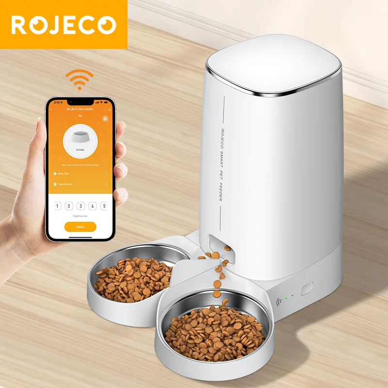 ROJECO WiFi Automatic Cat Feeder Pet Smart Cat Food Kibble Dispenser Remote Control Auto Feeder For Cat Dog Dry Food Accessories