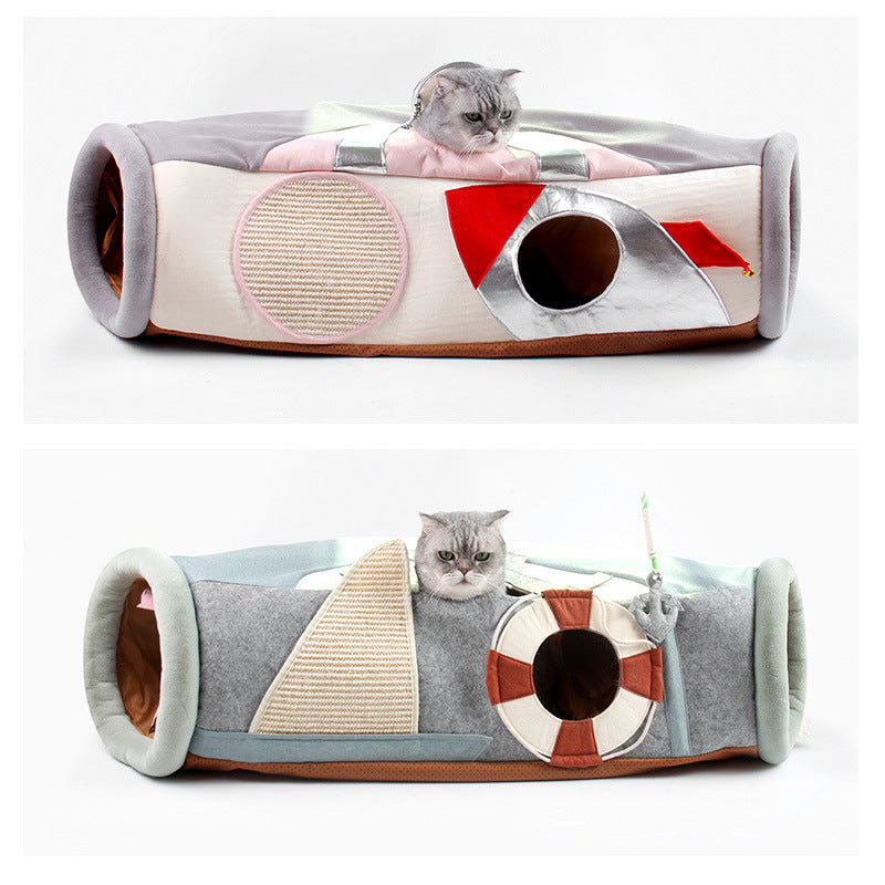 Ji Tibitan cat tunnel seasons rolling dragon cat toy ship cat grip folding channel UFO semi-closed cat