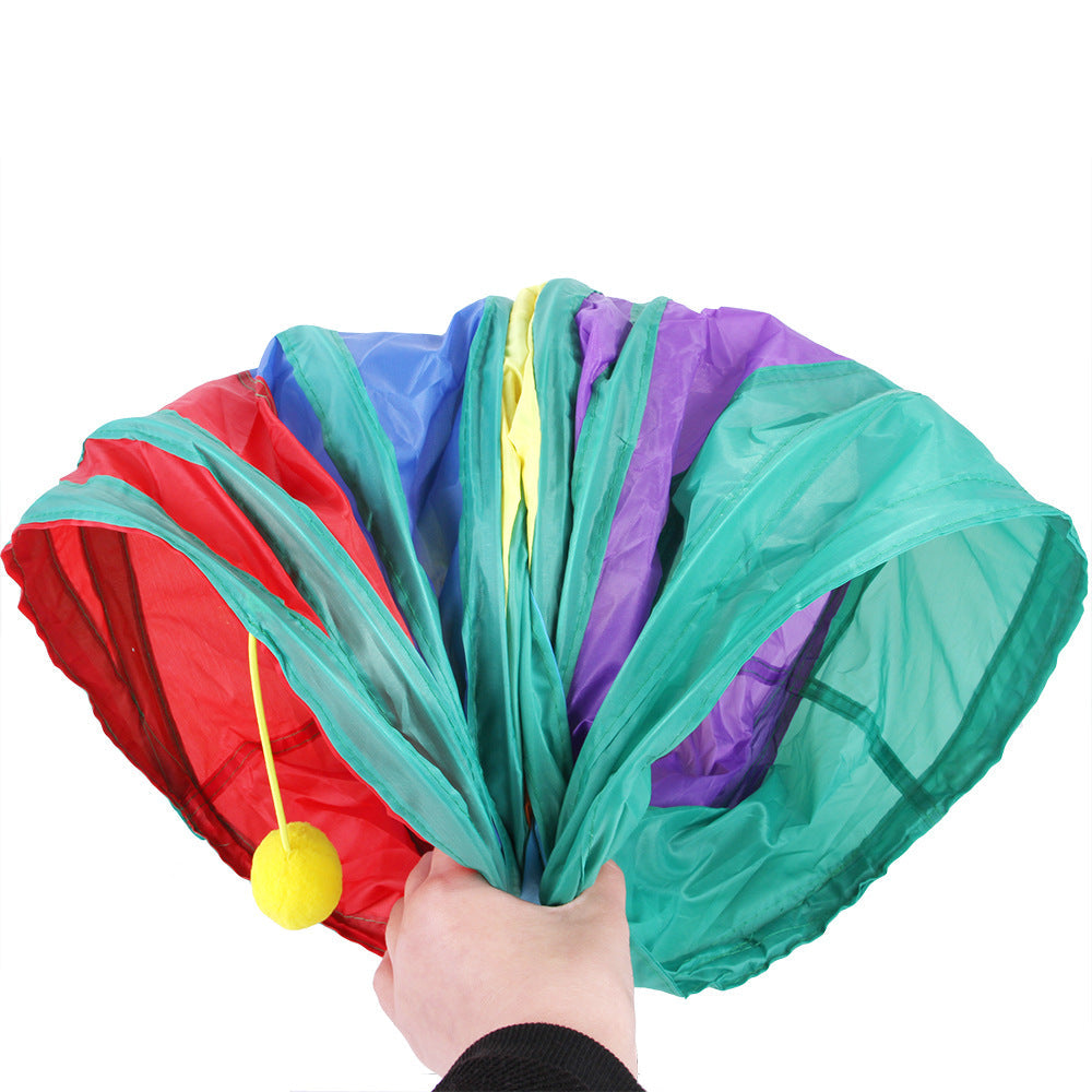 Cross-border factory pet cat tunnel cat rainbow three-channel interactive cat toy drill bucket folding cat toys