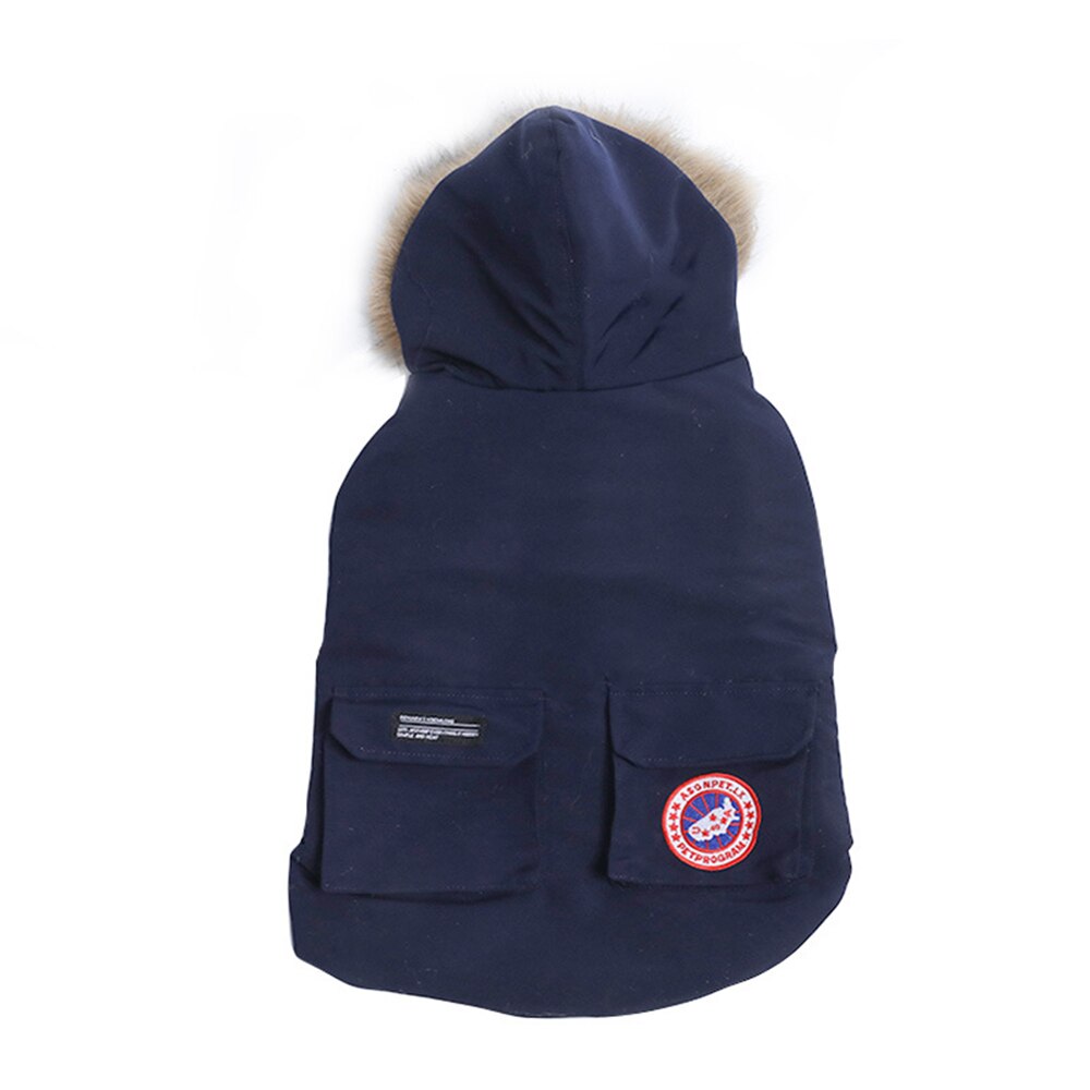 Piumino tecnico con cappuccio e bordo di eco-pelliccia. Abbigliamento chic di lusso per il tuo Pet.