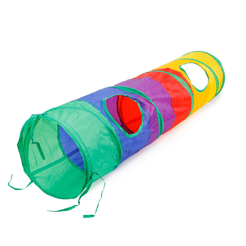 Cross-border factory pet cat tunnel cat rainbow three-channel interactive cat toy drill bucket folding cat toys